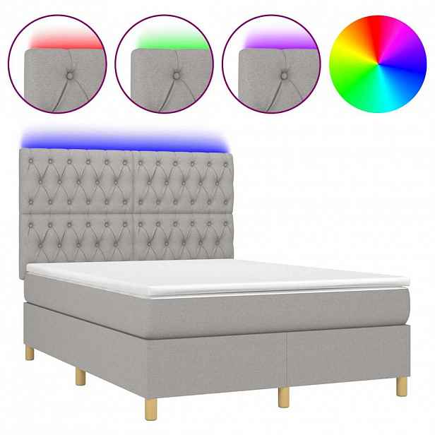 vidaXL Box spring postel s matrací a LED světle šedá 140x190 cm textil