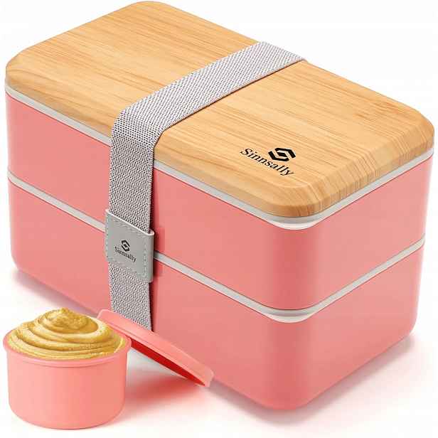 Krabička na oběd Bento Box 1400 ml Vzduchotěsné přihrádky Růžová
