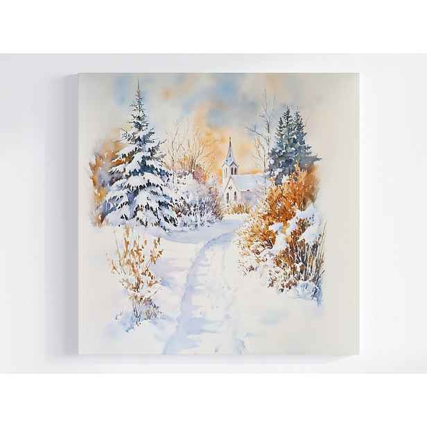 Obraz Na Plátně Canvas Krajina Kopec Kostel Zima Sníh Stezka 50x50
