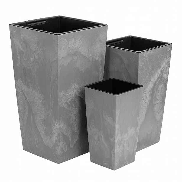 Sada 3 květináčů s vysokou vložkou, beton 42 45 50 cm