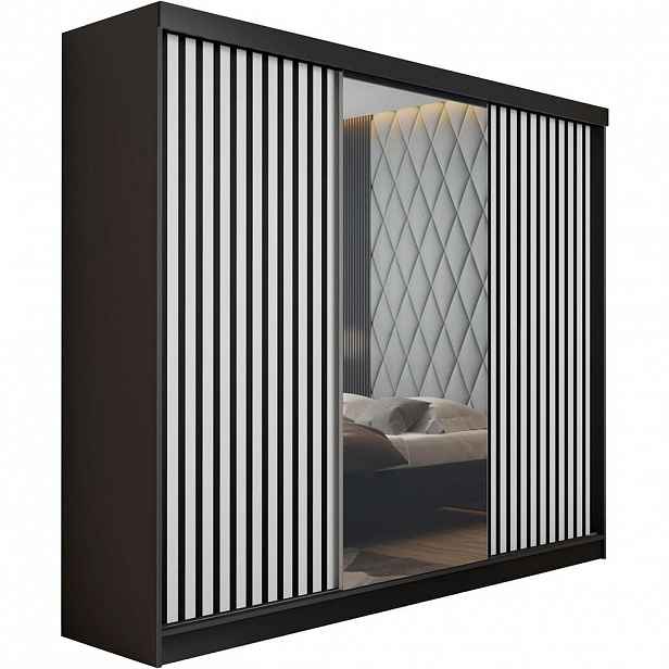 Kier Furniture POSUVNÁ ŠATNÍ SKŘÍŇ MALANI - Černá a Bílá 200x205x59 cm