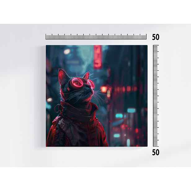 Obraz Na Plátně Canvas Cyberpunk Kočka Kocur Brýle Techno Neon 50x50