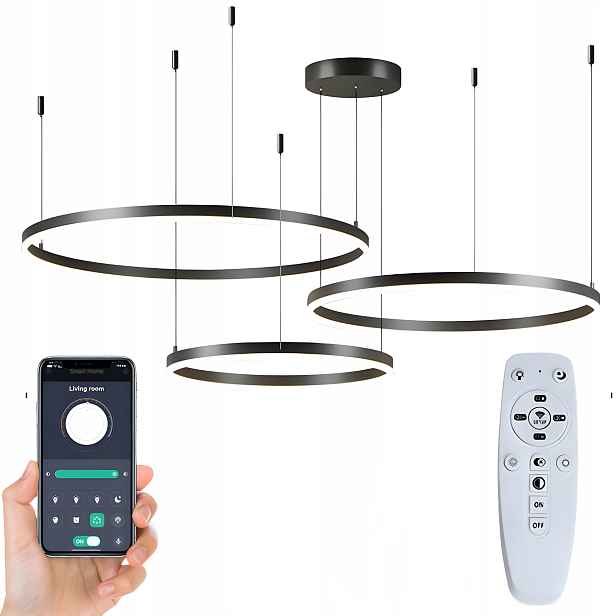 Závěsná Lampa 3 Kroužky Stropní Lustr 100 W Dálkový Ovladač 40/60/80 CM