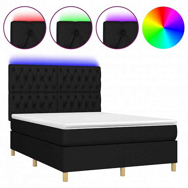 vidaXL Box spring postel s matrací a LED černá 140x190 cm textil