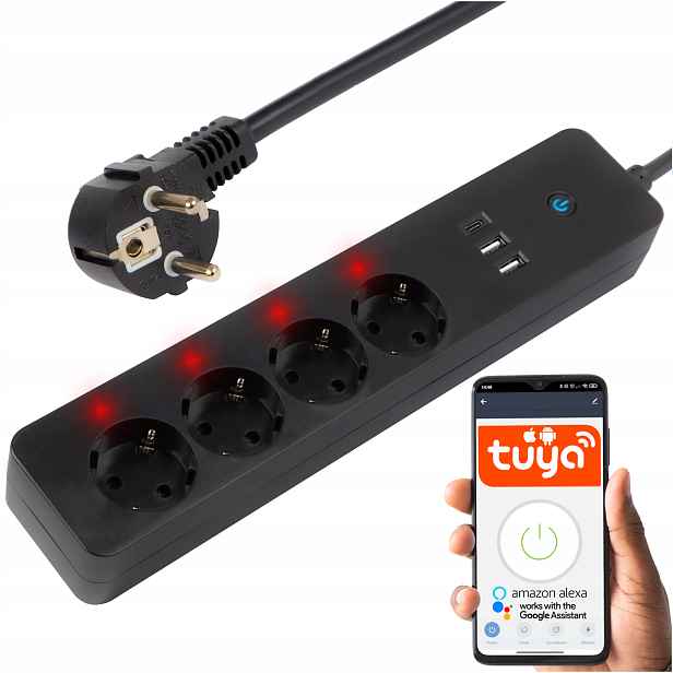 Inteligentní Zásuvková Lišta Prodlužovací Kabel WiFi Tuya 3M 4 Gn 2x Usb Usb-c