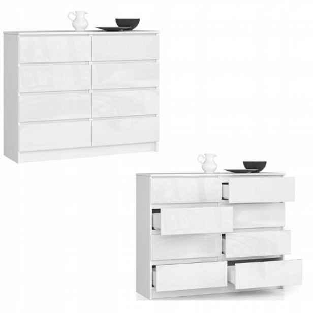 Komoda skříňka K120 8 zásuvek bílá-bílý lesk Akd