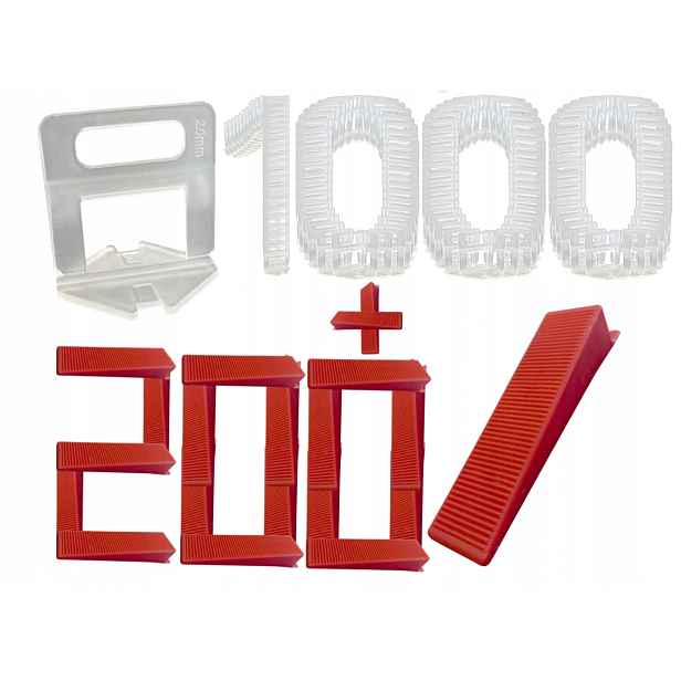 Systém Pro Vyrovnávání Dlaždic 1000x Klipsy 2.0 mm 200x Klíny Komplet