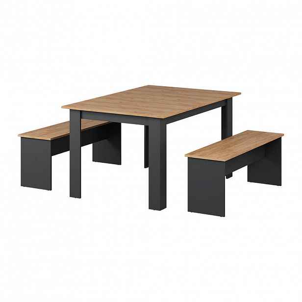 Vicco JÍDELNÍ STŮL SESTAVA Sentio Antracit/zlatý dub 137.6 x 92.8 cm se 2 lavicemi