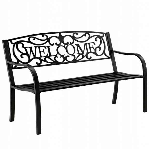 Zahradní lavička Terasa Zahrada Park Kovová Opěradlo Welcome Černá 127 cm