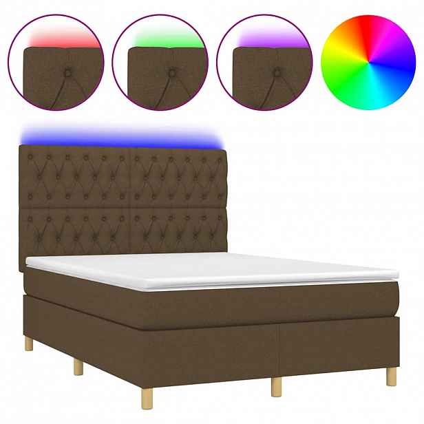 vidaXL Box spring postel s matrací a LED tmavě hnědá 140x190 cm textil