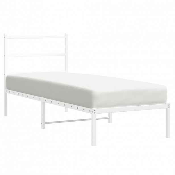 vidaXL Kovový rám postele bez matrace s čelem bílý 75 x 190 cm
