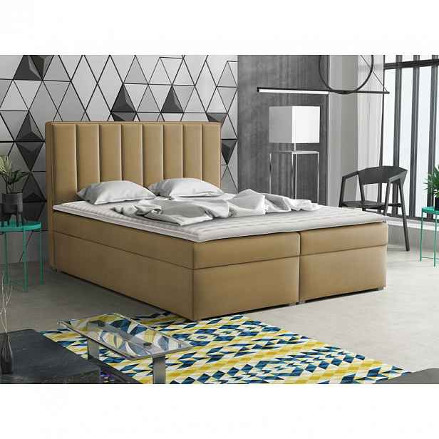 Kontinentální manželská postel 160x200 TARNEWITZ 1 - světlá hnědá + topper ZDARMA