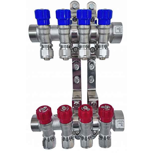 X-home Rozdělovač Pex 1“ x 16 mm 4 Obvody Studené Vody 4 Obvody Teplé