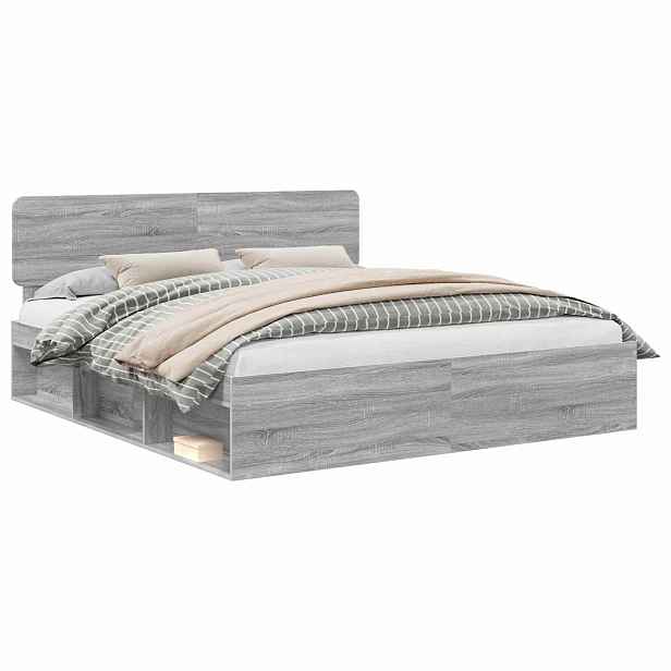 vidaXL Rám postele Šedý Sonoma 200 x 200 cm Masivní borové dřevo