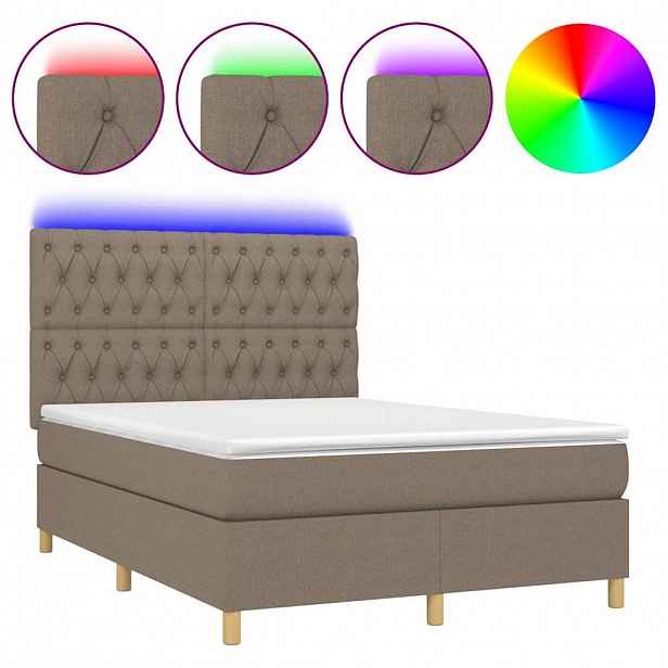 vidaXL Box spring postel s matrací a LED taupe 140x190 cm textil