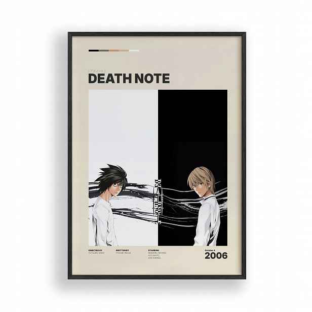 Obraz Death Note Light Yagami Anime Plakát Rámeček Dřevěný Černý 30x42 cm