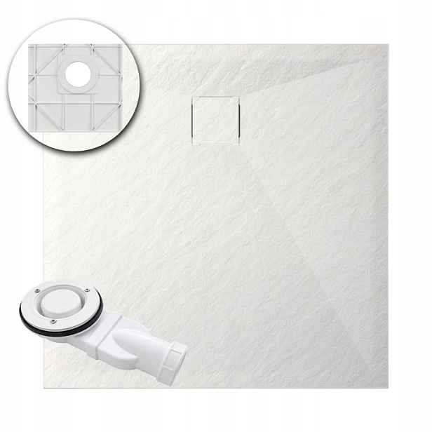 Čtvercová Sprchová Vanička Smc 90 x 90 cm Bílá Struktura Kamene Sifon Aquauno