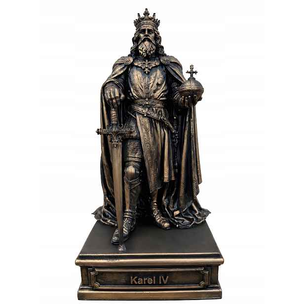 Karel IV – bronzová soška z polystonu 24 cm, historická sběratelská figurka