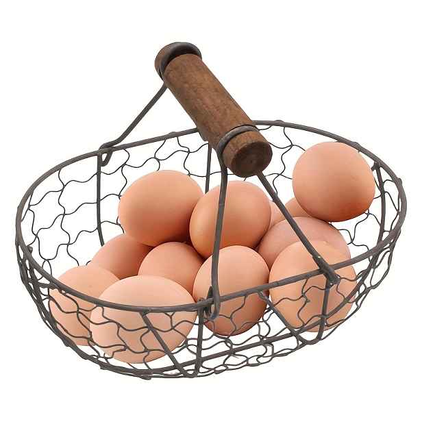 TEMU Mini košík na vejce v rustikálním stylu - Odolný úložný z železného dřeva, s ergonomickou rukojetí, prostorově úsporný oválný design, mini košík