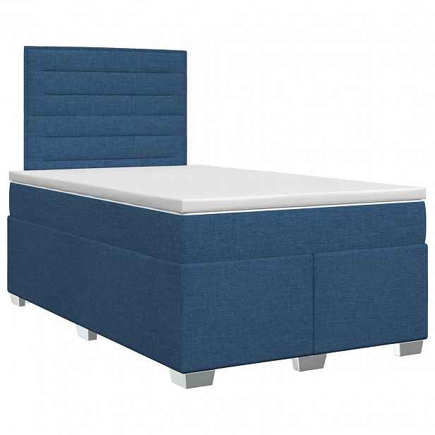 vidaXL Postel boxspring s matrací s čelo Modrá 120 x 200 cm Textil