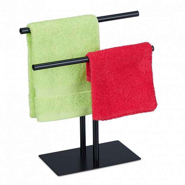 Relaxdays STOJAN Černý na ručníky 2-ramenný volně stojící kovový 32 cm