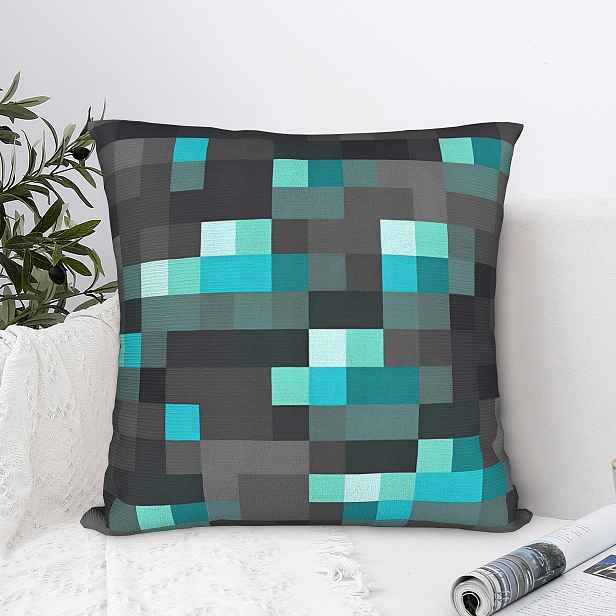 TEMU [JIT] Oboustranný 1ks 2D tištěný povlak na polštář s pixel art na obou stranách, retro arkádový herní design, -šedý pixelový , zapínání na zip,