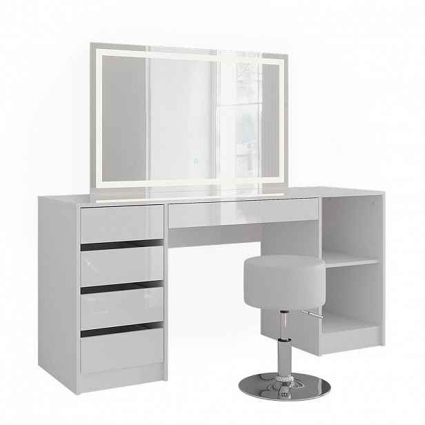 Vicco TOALETNÍ STOLEK Sherry Bílá/bílý vysoký lesk 158.2 cm s LED zrcadlem a stoličkou