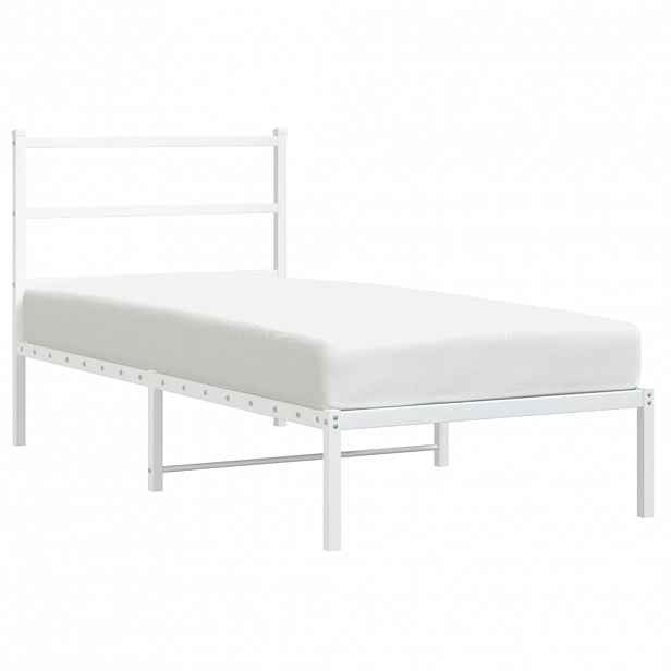 vidaXL Kovový rám postele s čelem bílý 90 x 200 cm