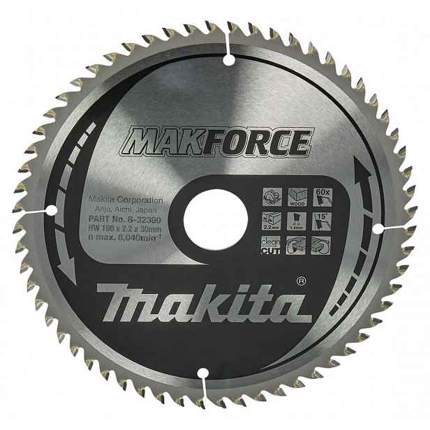 Makita - Pilový kotouč na dřevo 190x30 mm, 60 zubů B-32390
