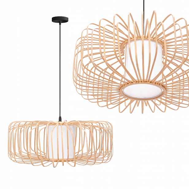 Závěsná Lampa Přírodní Boho Bambusová Dřevěná Japandi