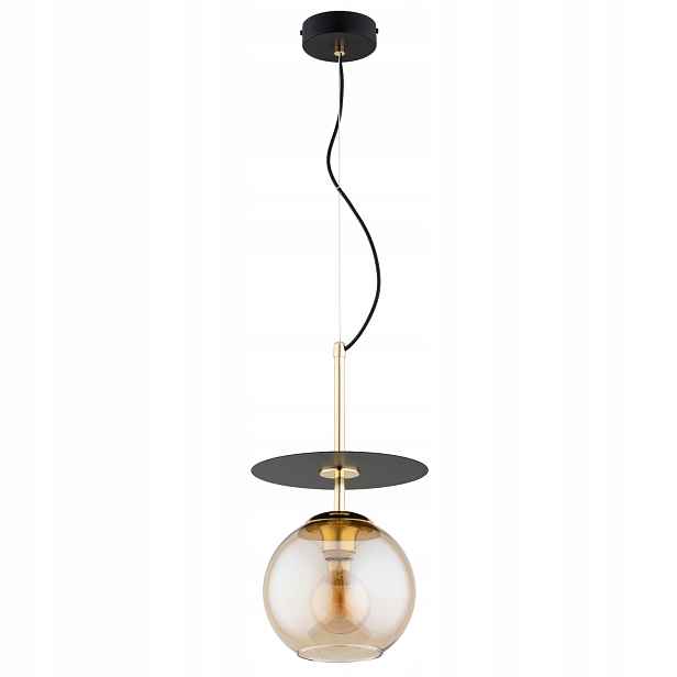 Alfa Qeency závěsná lampa černo-zlatá jantarová koule 1xE27 15W