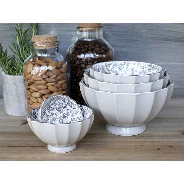 Set 5ks mocca porcelánová miska s ornamenty uvnitř Arés - Ø15*9 cm Chic Antique