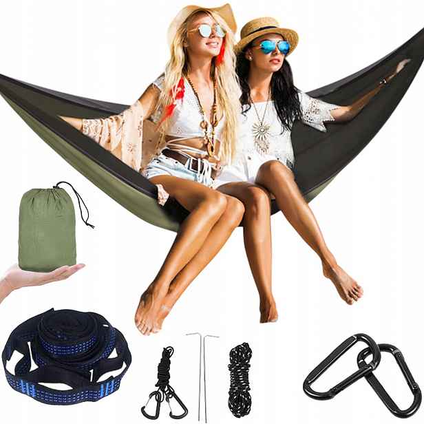 XXL Turistická Dvoulůžková Houpací Síť S Moskytiéra Zelená Survivalová 290 X 140 cm