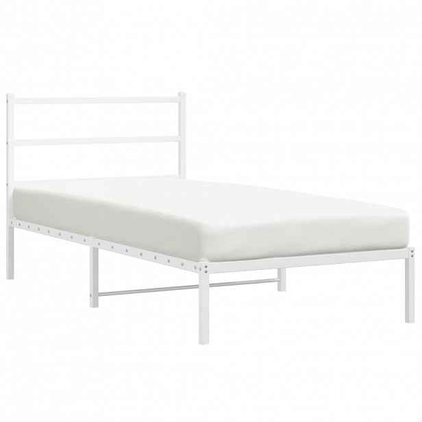 vidaXL Kovový rám postele s čelem bílý 100 x 200 cm