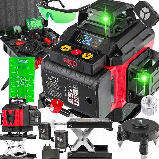 Laserová Vodváha Křížový Zelený Laser Samonivelační 4D 360 Baterie