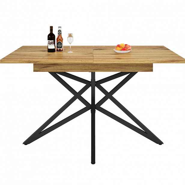 Modfu JÍDELNÍ stůl z MDF a kovu 120/160x80x76 cm ořechový rozkládací s hvězdicovou podnoží