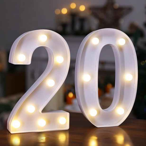 TEMU 2 ks, Svítící sváteční dekorace k 20. narozeninám, LED číslo '20' na baterie, logo Sweet 20, rodinná dekorace na oslavu, noční světla