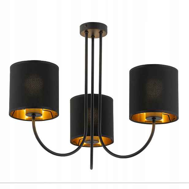 Lustr Torens Černý Zlatý Stínidla 3xE27 Závěsná lampa do obývacího pokoje