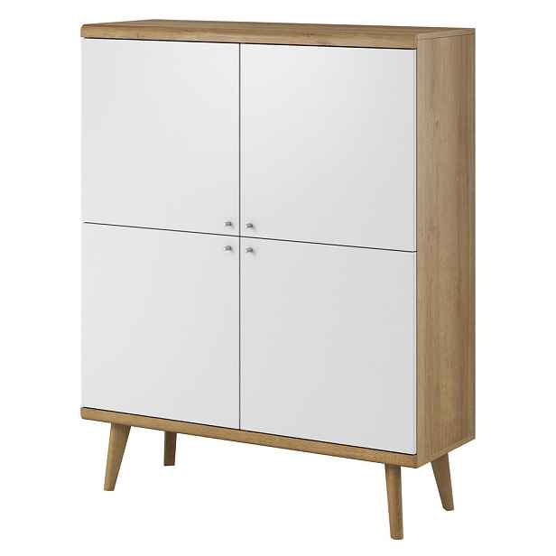 MASSENO VYSOKÁ KOMODA PRIMARIO, 107/134/40 cm se 4 dvířky, dekor dub
