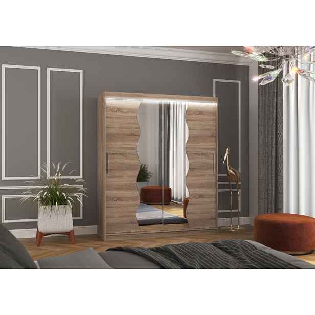 Zrcadlová skříň 180 cm s LED osvětlením GAMNIA - dub lanýž