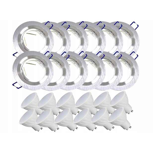 12x Hliníková Lampa Objímka Inox Ocel Kartáčovaná Led Žárovky 5W