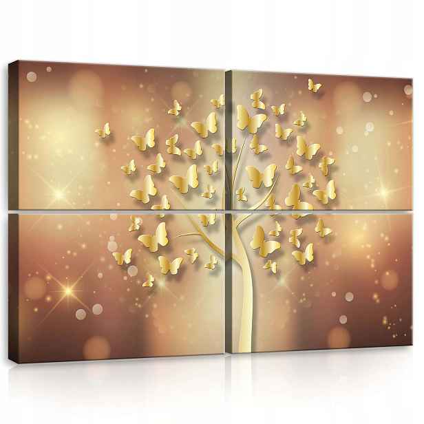 Obraz 120x80 Zlatý strom motýli polyptych dekorace lesk bokeh úspěch