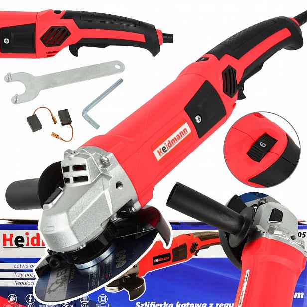 Úhlová Bruska 125 mm Bruska 1600 W S Regulací Otáček, Dlouhá Rukojeť