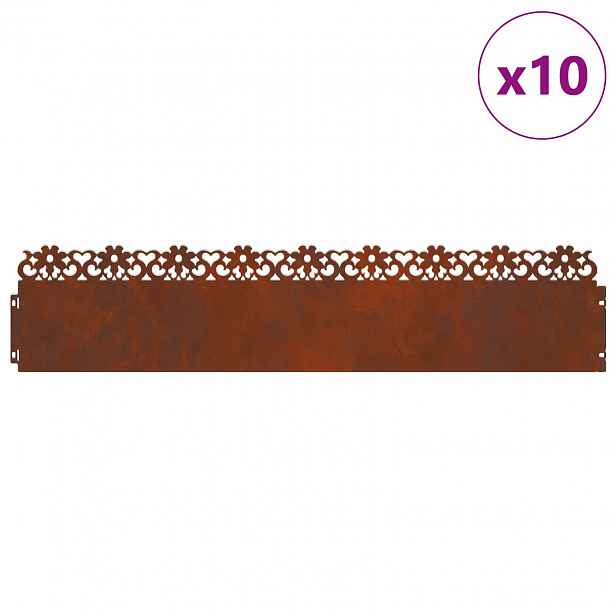 vidaXL Obrubníky trávníku 10 ks 103 x 0,05 x 22 cm Rezavá