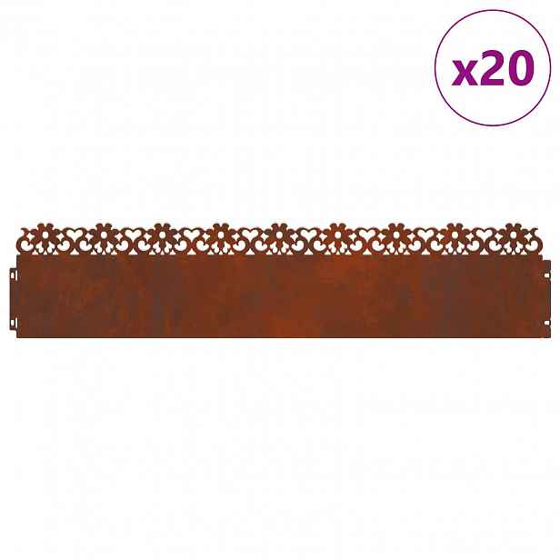 vidaXL Obrubníky trávníku 20 ks 103 x 0,05 x 22 cm Rezavá