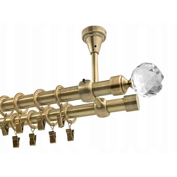 Dvojitá Garnýž kovový stropní mix koncovek zlato antik 19+19 mm 120 cm