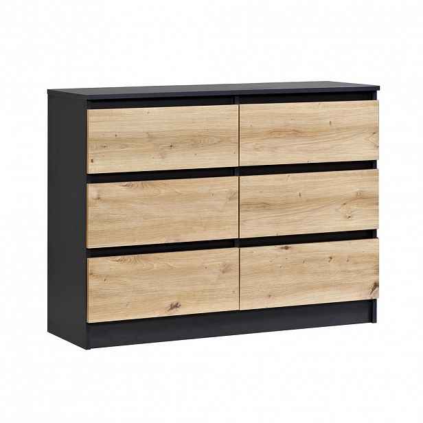 Home Collective KOMODA se 6 zásuvkami, šířka 95 cm, v antracitovém dubovém provedení