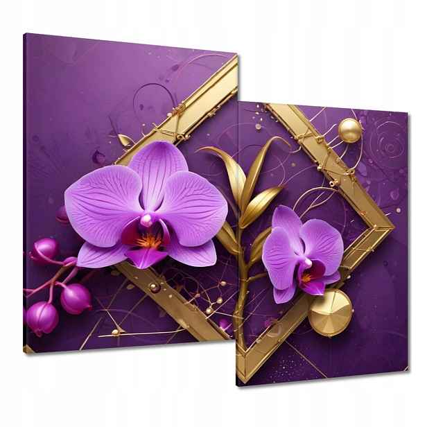 Obrazy 80x70 Fialové orchideje a zlato