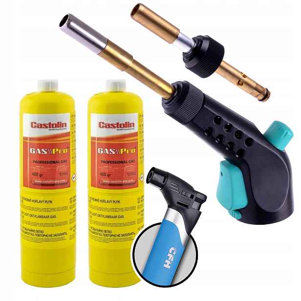 Plynový Hořák Mapp Propan Piezo Trysky 2X Láhev Castolin Tryska Turbo Cfh