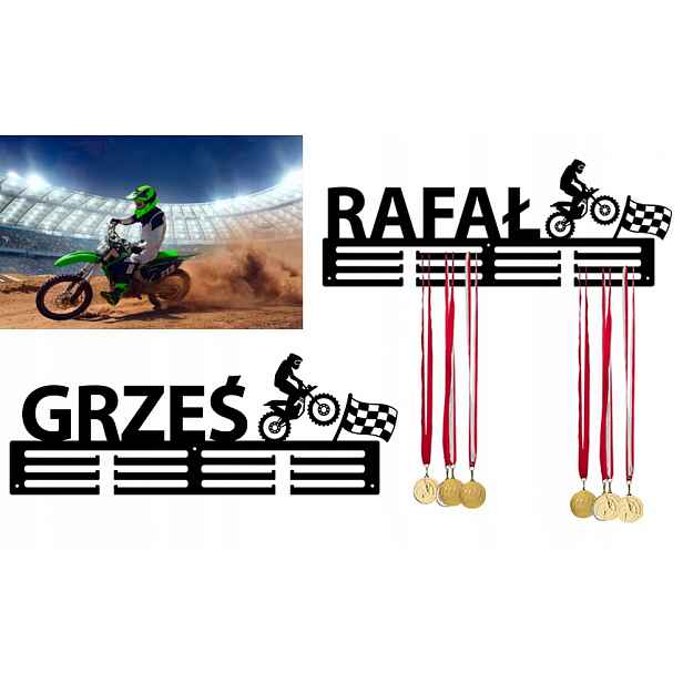 Věšák držák na medaile háček Jméno libovolný nápis logo Motocross Motor